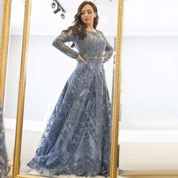 Said Muslim Long Sharon Blue Sleeve Evening Dresses Dubai Women Arabic Wedding Party Moroccan Kaftan Plus Size Gown Ss063