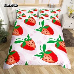 Bedding Sets Duvet Cover Lovely Cartoon Strawberry For Girl Teen Set Microfiber Blue Star Yellow Floral Quilt Bedroom Decor
