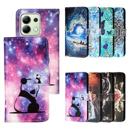 PU Leather Wallet Cases For Moto G04 4G G34 Xiaomi POCO X6 Pro K70E Redmi Note 13 4G Pro Plus 5G A3 Lace Flower Butterfly Panda Tower Animal Holder Flip Cover Pouch Strap