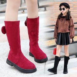 Boots Princess Long Autumn Winter Kids Mid-calf Suede Cloth Shoes Soft Warm Size 26-37 Party Wedding Dance Footwear