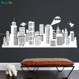 Stickers Superhero Wall Stickers Super Hero Decor Hero Theme Birthday Party Gotham Skyline Gifts Metropolis Artwork Decals Vinyl YT5257