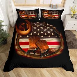 Bedding Sets Western Cowboy Duvet Cover Hat Comforter Microfiber Exotic Vintage Farmhouse Set Single King For Kids Adult