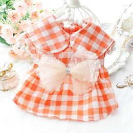Dog Apparel Orange Plaid Dress For Clothing Cat Small Lace Bowknot Princess Skirt Cute Thin Spring Summer Pet Clothes Girl Chihuahua