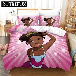 Bedding Sets Cartoon Black Girl 3D Printed Set King Duvet Cover Pillow Case Comforter Adult Kids Bedclothes Bed Linens 05