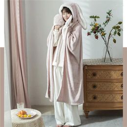 Blankets Hooded Cloak Comfortable For Picnic Travel Fleece Wearable Throw Blanket Ear Thickened Winter Warm