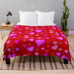 Blankets Hand-Painted Love: Pink Hearts On Red Throw Blanket Fashion Sofa For Baby And Throws