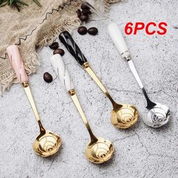 Coffee Scoops 6PCS Cherry Blossom Rose Spoon Pretty Ceramic Handle Japanese Style Long Stainless Steel Ice Cream Dessert