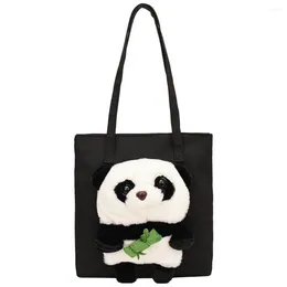 Totes Women Cute Shoulder Bag Canvas Creative Travel Large Capacity Zipper Closure With Plush Panda Simple Female Girls Handbag