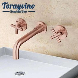 Bathroom Sink Faucets Wall Mounted Vanity Bsain Tap Set Washroom Rose Gold Brass Double Single Faucet Tub Mixer Water Combo Kit