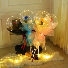 Decorative Flowers LED Luminous Balloon Rose Bouquet Transparent Bobo Ball Valentines Day Gift Birthday Wedding Party Decoration Balloons