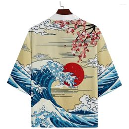 Ethnic Clothing Vintage Japanese Wave Print Kimono Streetwear Men Women Cardigan Haori Harajuku Traditional Beach Yukata Plus Size 5XL 6XL