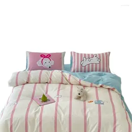 Bedding Sets Striped Cotton Set 13372 Cartoon Home Linen Dopamine Digital Print Duvet Cover Pink Blue Bedclothes Boy Girl Twin Sheet