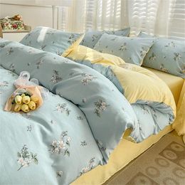 Bedding Sets Duvet Cover Simple Plant Flower Bed Sheet For Adults And Kids Washed Cotton Floral Pillowcase Home Textiles Four-Piece Set
