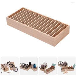 Storage Bottles 17 Grids Solid Wood Hoop Box Hairband Organizer Cellphone Stand Separate Jewelry Wooden Headpiece Holder Case Bands