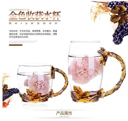 Wine Glasses Carved And Diamond Classic Enamel Colour Water Cup Roche Flower Tea Crystal Heat-resistant Glass High-end Business Gift