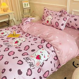 Bedding Sets Kawaii Cute Rubbit Girl Boy Polyester Bed Linen Bedroom Duvet Cover Flat Sheet Pillowcase Twin Single Full Size Set