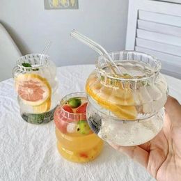 Wine Glasses Cute Classic Stripe Mug Home Water Transparent Tea Cup For Juice Milk Coffee Glass Heat-resistant Drinkware
