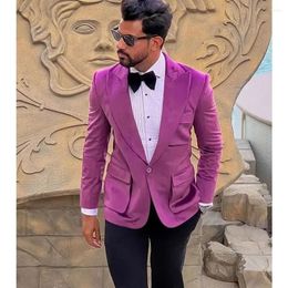 Men's Suits Men Two Pieces Pink Blazer Black Pants One Button Wide Lapel Slim Celebrity Wedding Formal Work Causal Tailored Set