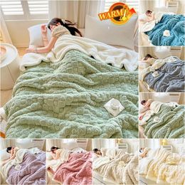 Blankets Winter Warm Blanket Plush Skin-Friendly Bedspread Solid Lamb Cashmere Throw Sofa Air Conditioning For Bedroom