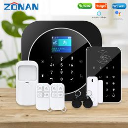 Kits ZONAN G12+K10 Alarm Security System Tuya Wifi Gsm Home Burglar Wireless RFID Card Keypad App Control Smart Home Kits