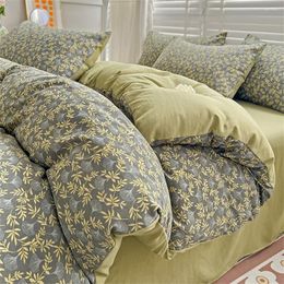 Bedding Sets Washed Cotton Duvet Cover Elegant Four-Piece Bed Set Plant Flower Sheet For Women Men And Kids Soft Pillowcase Home Textiles