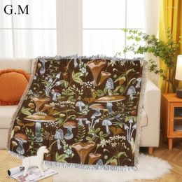 Blankets Vintage Mushrooms Jacquard Blanket Sofa Cover Woven For Beds Double-Sided Reversible Tapestry Portable Travel