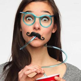 Drinking Straws 5PCS Soft Plastic Straw Funny Glasses Flexible Toys Party Joke Tool Kids Baby Birthday Independent Package With Beard