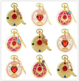 Steampunk Fashion Watches Golden Sailor Moon Magic Girl Penram Case Japanese Anime Women Lady Quartz Pocket Watch Necklace Chai9500033