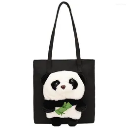 Totes Women Cute Shoulder Bag Canvas Lovely Armpit Large Capacity Zipper Closure With Plush Panda Simple Female Girls Handbag