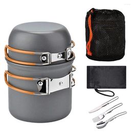 Cookware Sets Practical Portable Camping Utensils Hard Alumina Multifunctional Hiking Tableware Set Save Space Equipment For 1-2 People