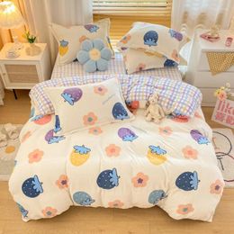 Bedding Sets Boys Girls Set Winter Thicken Milk Velvet Bed Sheets Duvet Cover Pillowcase Adult Linen Cute Cartoon Bear