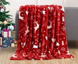 Blankets Cozy Double-sided Flannel Extra Soft Christmas Print Blanket Cover - Home Decor Winter Bedding Sofa Burgundy Reindeer