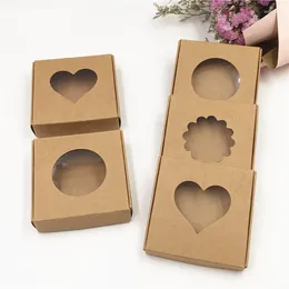 Gift Wrap 20Pcs Kraft Paper Cardboard Handmade Boxes With Transparent PVC Window For Displays Product Packing Small