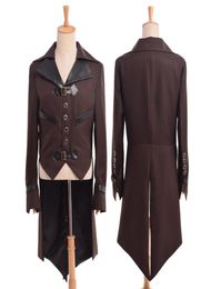 1pc Vintage Victorian Steampunk Aviator Cosplay Costume Collared Mens Brown Swallowtailed Coat Outwear New Fast Shipment3142724