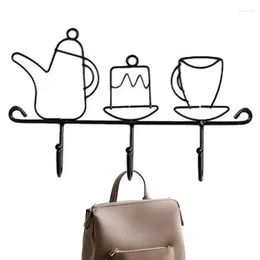 Hooks 3 Metal Black Coffee Cup Teapot Cake Hook Key Holder Bathroom Wall Mount Rack Decor Hanger Organizer
