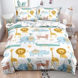 Bedding Sets Cartoon Series Children Duvet Cover Set Cute Lion Giraffe Elephant Quilt Pillowcases White Bed Linen For Girls/Boys