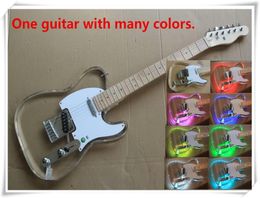 Many Colours LED Light Transparent Acrylic Body Electric Guitar with Chrome BridgeMaple Fingerboardcan be customized2849831