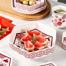 Bowls Fu Character Square Ceramic Rice Bowl Plate Household Creative And Dishes Combination Set