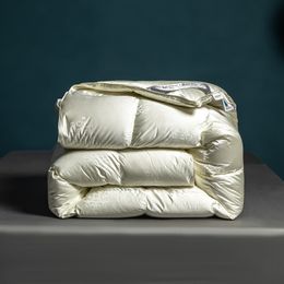 Light Champagne Luxury Goose/Duck Quilt Down Fluffy Cozy Four Seasons Duvet Brocade Jacquard Warm Queen King Quilted Comforters