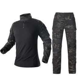 Pants Multicam Black Combat Shirt Pants Suit Camouflage Military Tactical Uniform Men US Army BDU Airsoft Sniper Camo Hunting Clothes