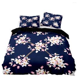Bedding Sets Brief Style Duvet Cover Soft Black Set With Pillowcase Pink Floral Printed For Double Twin Size