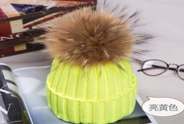 Fashion Noble Winter Knitted Real Fur Hat Women Thicken Beanies with Real FOX FUR Fur Pompoms Warm Caps snapback pompon beanie Hat4046708