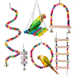 Other Bird Supplies Cage Parrot Toy Educational Colorful Chewable Swing Bell Hanging Hammock Bridge Climbing Ladders 6 Pcs/lot