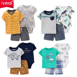 Shorts IYEAL Newborn Baby Boys Clothes Set 2022 Summer Cotton Short Sleeve Tops+Romper+Shorts 3Pcs Infant Toddler Girl Clothing Outfits