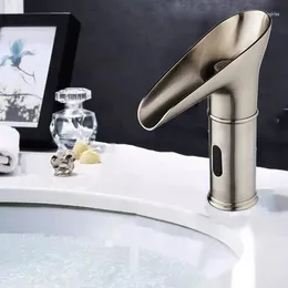 Bathroom Sink Faucets LED Light Faucet Induction Modern Tap Brushed Nickel Taps Cold Mixer