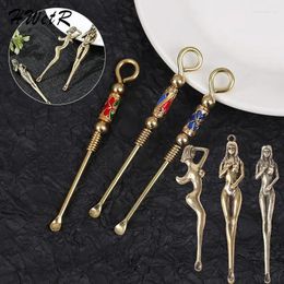 Keychains Vintage Creative Brass Keychain Pick Ear Tool For Men Funny Gadgets Car Mirror Chain Pendant Goddess