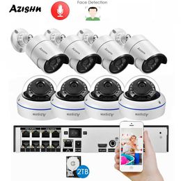 IP Cameras AZISHN H.265+ 8CH 5MP POE NVR Kit Audio CCTV System 5MP Dome IP Camera Face Detection P2P Indoor/Outdoor Video Surveillance Set 240413
