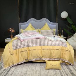 Bedding Sets Luxury Satin Like Silk Cotton Embroidery Set Lattice Printing Double Duvet Cover Bed Sheet Pillowcases Home Textiles
