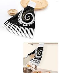 Towel Black White Piano Keys Musical Note Hand Towels Home Kitchen Bathroom Hanging Dishcloths Loops Soft Absorbent Custom Wipe