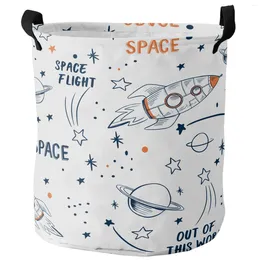 Laundry Bags Rocket Flying Cartoon Universe Space White Foldable Basket Large Capacity Waterproof Organiser Kid Toy Storage Bag